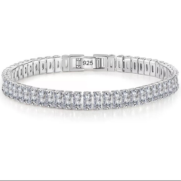 NEW 925 Sterling Silver Rectangular Tennis Bracelet - Picture 6 of 11
